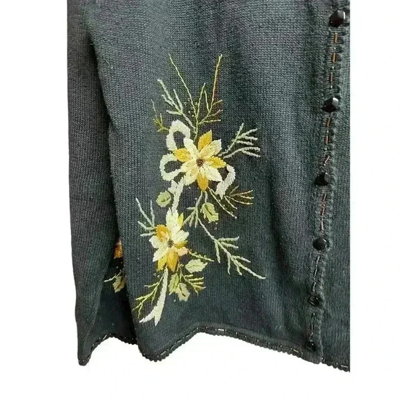 Tiara International Sweater Cardigan Small Black Embroidery Beaded - Picture 7 of 13
